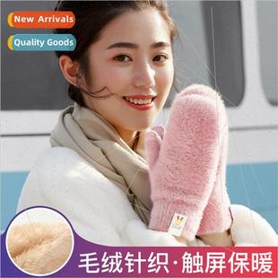 Womens Winter Outdoor Knted Padded Gloves Windproof Plush