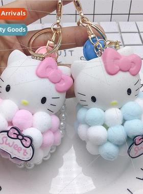 Plush KT cat fur balllove webbing pendant bubble cat keychai