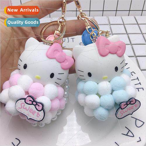 Plush KT cat fur balllove webbing pendant bubble cat keychai
