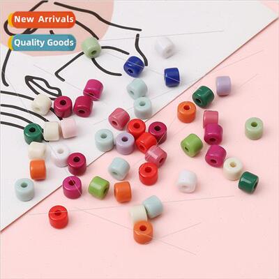 6mm acrylic solid color small cylinder cream beads loose bea