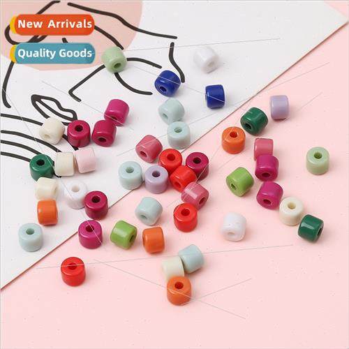 6mm acrylic solid color small cylinder cream beads loose bea