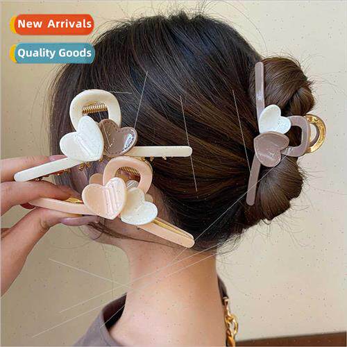 new Spring Milk Tea Color Love Hair Clip Back Head Grab Clip