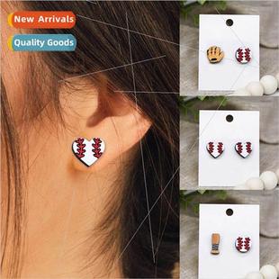 Earrings Baseball Women Wooden Jewelry Party New