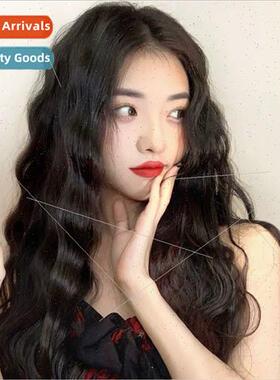 Wig female long curly hair corn hot center parted bangs fluf