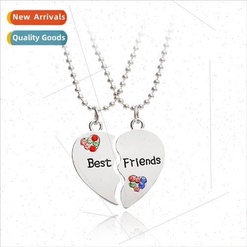 Europe fashion bestfriends diamonds patchwork heart necklace