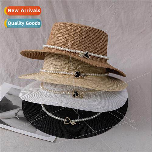 Japan Korea pearl straw hat flat top bowler hat sunshade sun