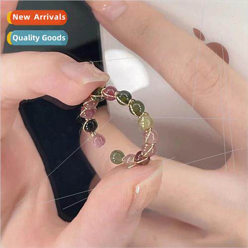 2023 rainbow tourmaline ring stylish dobby beaded niche ins
