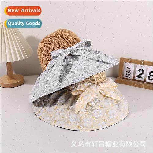 Summer new grass cloth splicing bubble floral fisherman hat