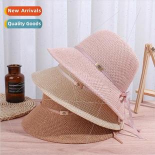 hollow knted sunshade Korean hat bow fisherman female summer