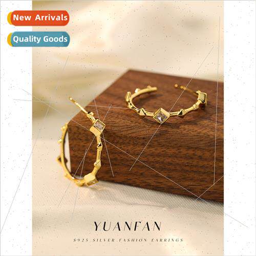 925 silver bamboo C-shaped earrings female wild half round z