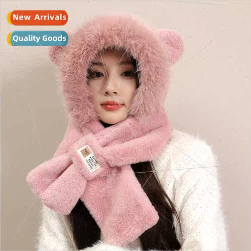 Bear hat scarf all-in-one cap female fall and winter warm ea