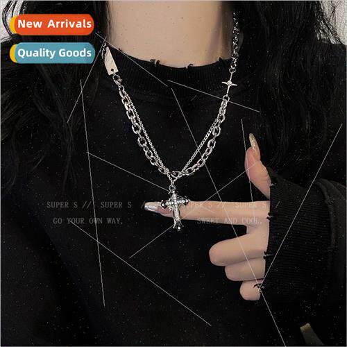 che Necklace Men  Tanium Steel Stacked Starman Cross Pendant