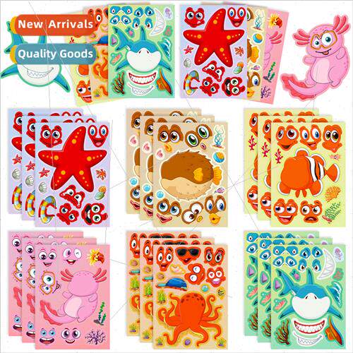 6/pack sea creatures cartoon face swap stickers childrens to
