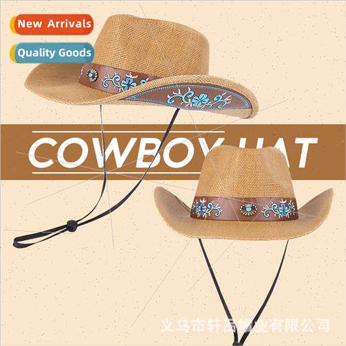 Outdoor riding large brim sunshade western cowboy straw hat