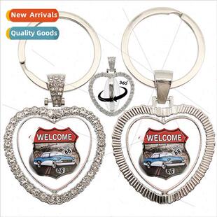 New route 66 motorbike car double-sided keychain 360 degree