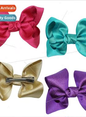 Europe 3inch children bow hair clips gold silver weft glter