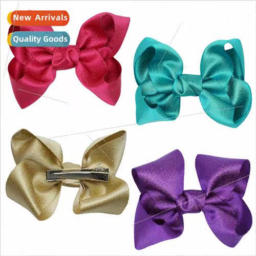 Europe 3inch children bow hair clips gold silver weft glter
