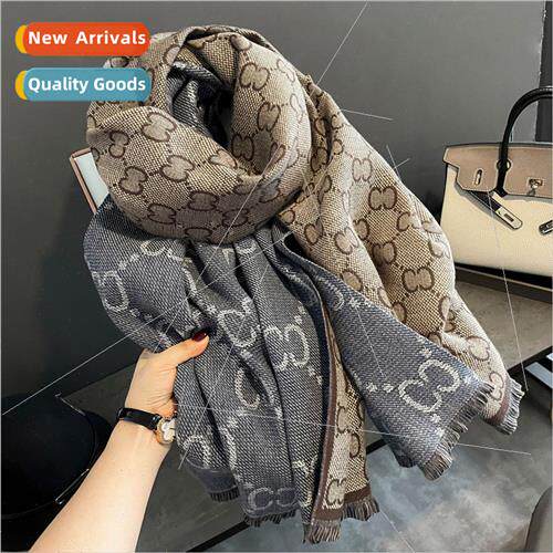 Scarf Korean  winter wild cowboy letters colorblocking faux