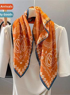 cashew flower orange temperament square scarf light faux woo