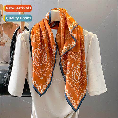 cashew flower orange temperament square scarf light faux woo