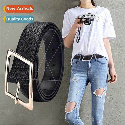 Hundred diamond buckle ladies belt black simple men women de