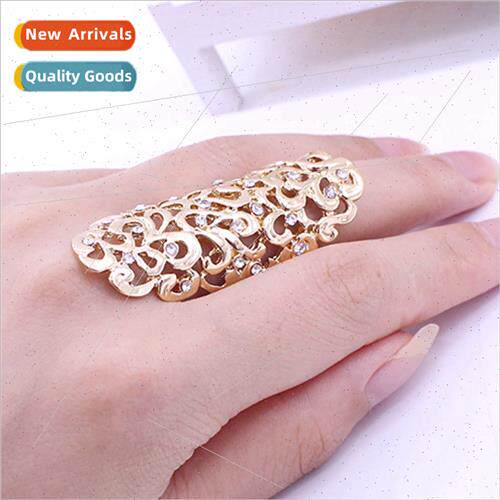Europe Alloy Diamonds Hollowed Out Carved Flower Ring Long K