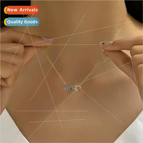 Colorful Zirconia Love Copper Necklace Creative Micro Set Ca