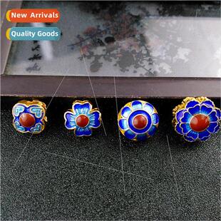burnt blue flower spacer beads diy bracelet beads handmade b