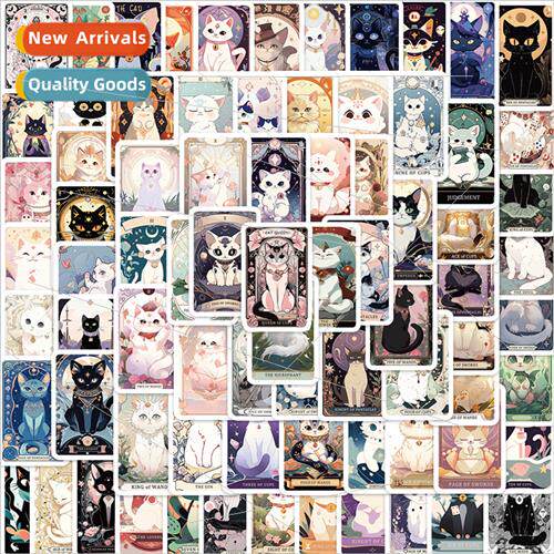 78 new cartoon cat tarot card doodle stickers decorative gua