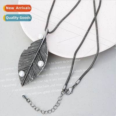 Long Chain Sweater Chain Leaves Pearls New Ladies Necklace V