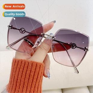 edge sunglasses large rimless metal cut Europe New fashion