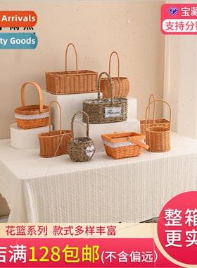 Straw Bucket  Flower Packaging Flower Baskets Flower Arrange