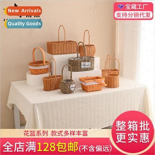 Baskets Straw Packaging Flower Arrange Bucket