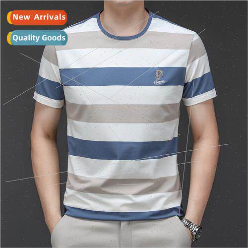 Striped short-sleeved T-shirt men summer HK nd round neck la