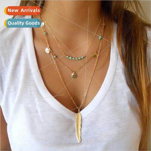 Europe fashion jewelry retro multi-layer set  metal feather