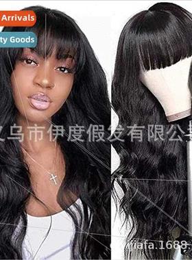 Europe new ladies wig middle parted long curly hair black bi