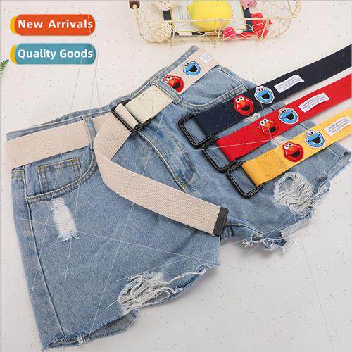 Canvas belt female decorative ins cute cartoon double ring b