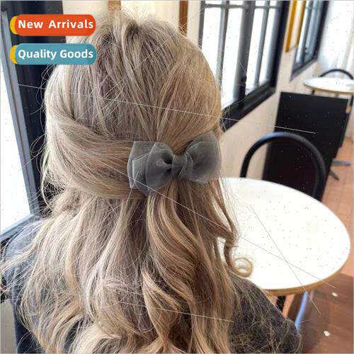 Korea Organza bow hair clips female back head half tie hair