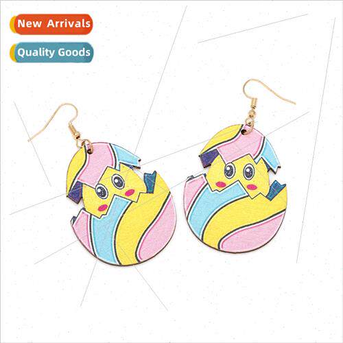 cute simple wooden cartoon earrings casual wild print broken