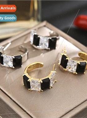 Color blocking S925 silver pin wh elegant zirconia earrings