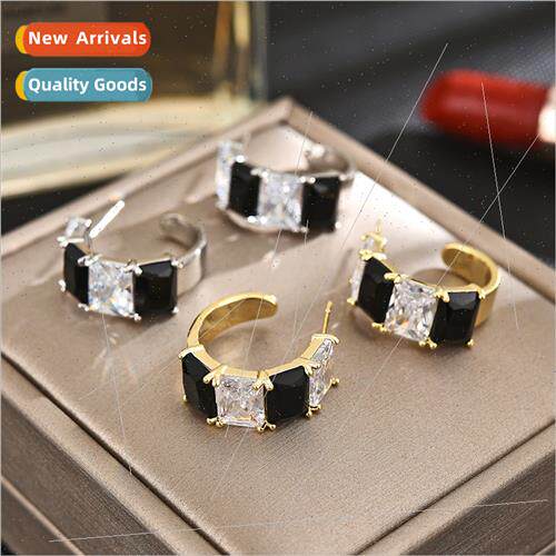 Color blocking S925 silver pin wh elegant zirconia earrings