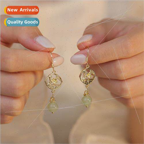 Plum blossom earrings 925 silver needle jade ear hooks niche