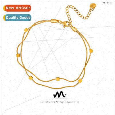 mple square double-layer chain fashion anklet tanium steel g