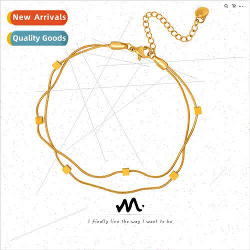 mple square double-layer chain fashion anklet tanium steel g