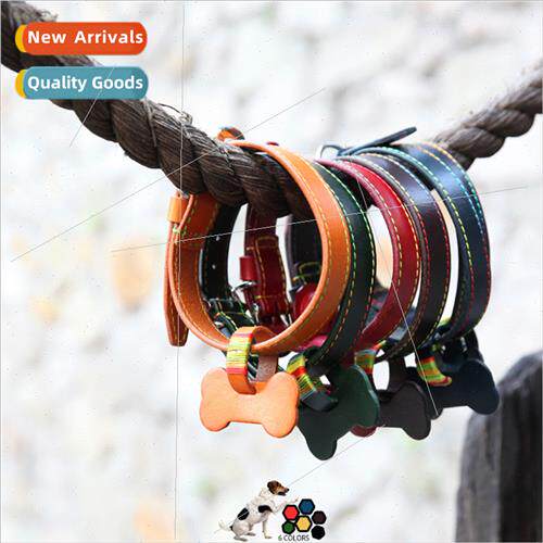 2024 new cowhide collision color double line collar medium l