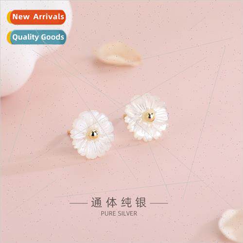 s925 silver Korea shell daisy earrings sweet mother-of-pearl