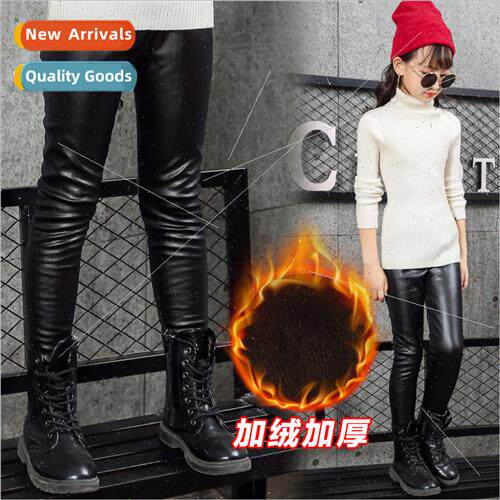 Girls black ankle pants fall and winter padded and thickened