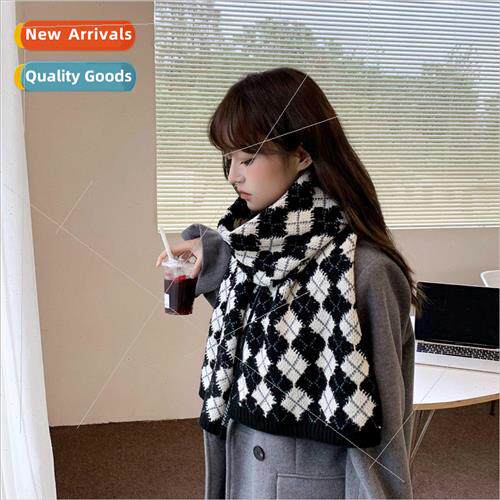 Japanese retro diamond plaid scarf female fall winter warm K