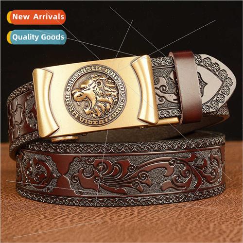 Fashion Tang grass pattern belt men domineering lion head au