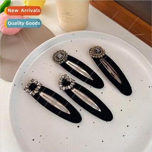 clip side retro temperament velvet rhinestone New black